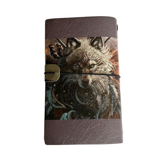 Warrior Wolf & Dreamcatcher Faux Leather Reusable Travelers Notebook 8x4.5” - Picture 2 of 8